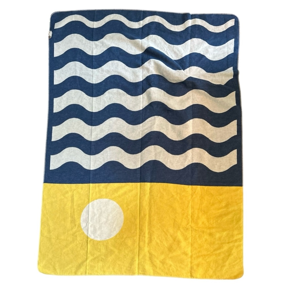 David Fussenegger World Traveler Throw Blanket Blue Waves & Sun Austria Cotton